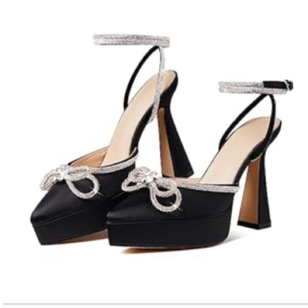 Amazon Black Heels with Silver Details